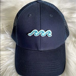 New Navy Trucker Style Hat + Wave/Ocean Patch. Adjustable Snap Closure.